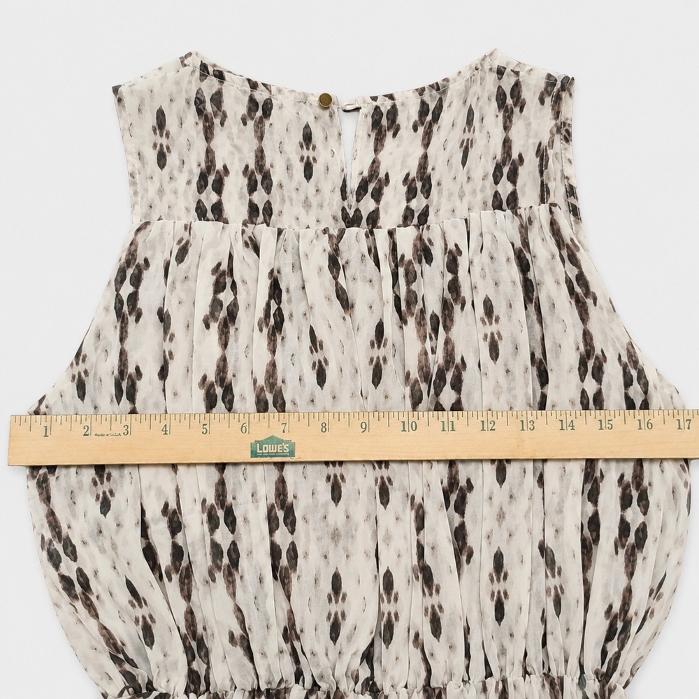 MANGO SUIT Sleeveless Dress Women Large Cream Brown Ikat Print Chiffon A-Line - Picture 4 of 5